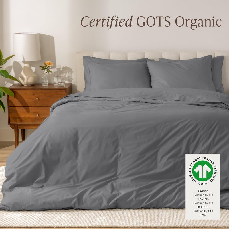 Bare Home 100% Organic Cotton Extra Long Duvet Cover Set - Crisp Percale Weave - Lightweight & Breathable - Cooling Duvet Cover Set (Twin/Twin XL, Grey) - Image 2